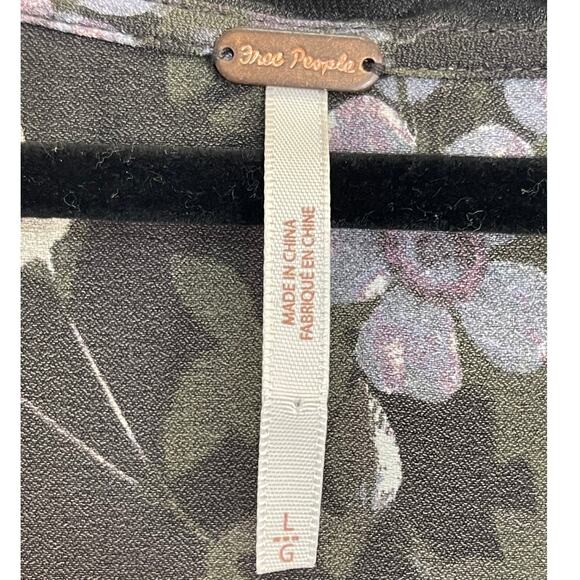 Free People Maxi Dress Large Long Sleeve Floral Flowy Lined Grey V-Neck Boho - Picture 5 of 10